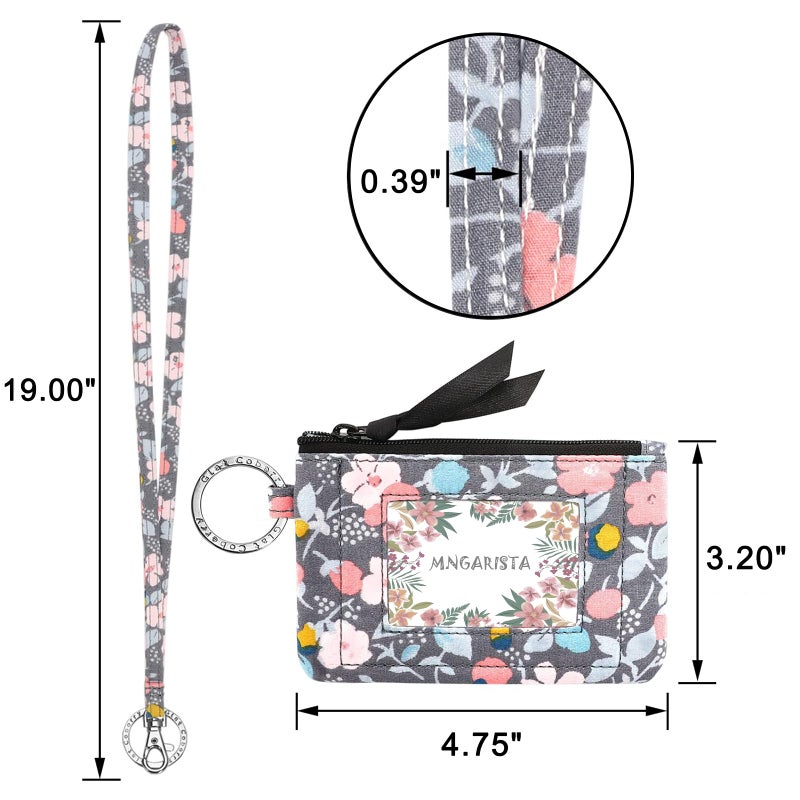 MNGARISTA Zip ID Case with Lanyard, Fashion Wallet, Blue Floral - Image 2